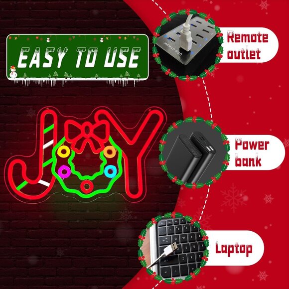 Christmas Joy Neon Sign Led Candy Dimmable Light Up Sign for Party Kids Gift - Picture 4 of 7